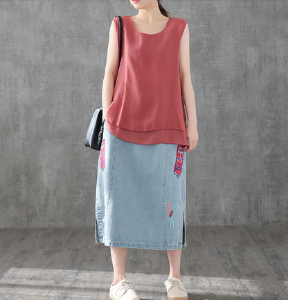 Denim Casual Cotton  loose fitting Women's Skirts DZA2007124 VPPBUY shop