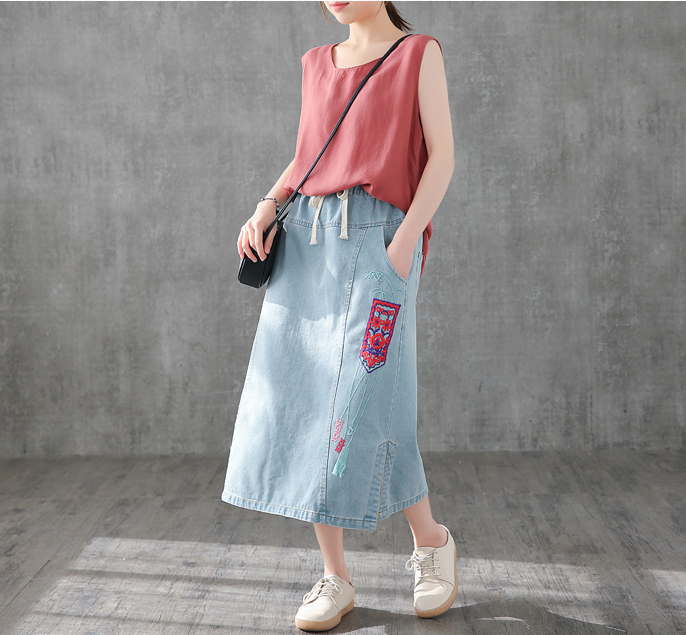 Denim Casual Cotton  loose fitting Women's Skirts DZA2007124 VPPBUY shop