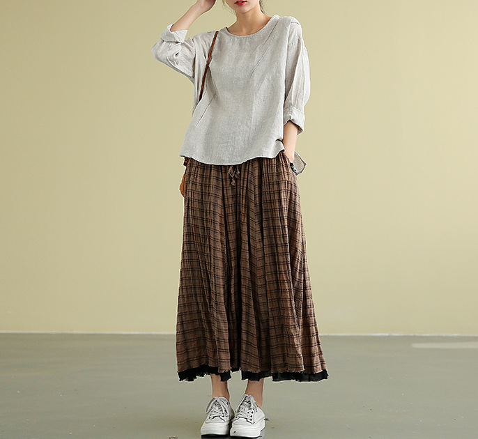 Plaid Casual Cotton Linen loose fitting Women's Skirts DZA2007211 VPPBUY shop