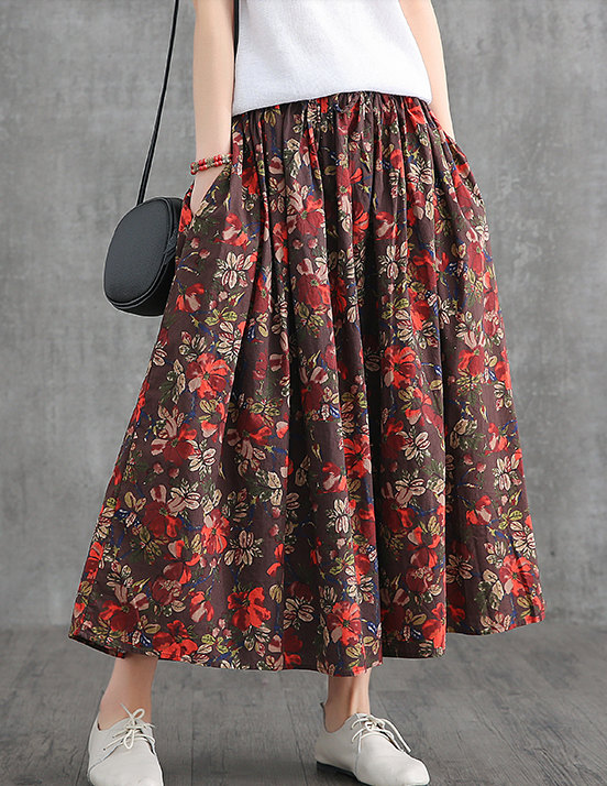 Print Casual Cotton Linen loose fitting Women's Skirts DZA2007131 VPPBUY shop