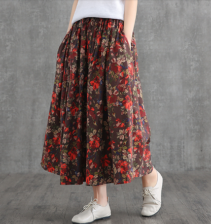 Print Casual Cotton Linen loose fitting Women's Skirts DZA2007131 VPPBUY shop