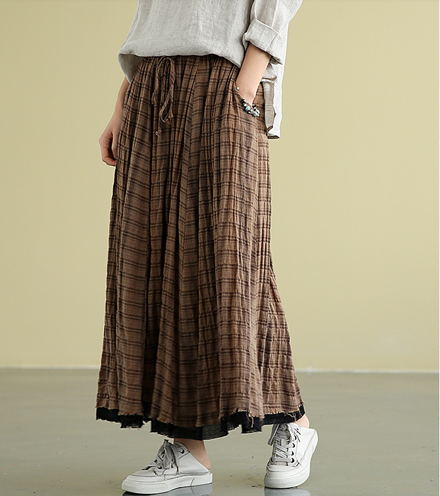 Plaid Casual Cotton Linen loose fitting Women's Skirts DZA2007211 VPPBUY shop