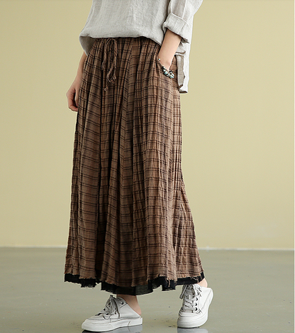 Plaid Casual Cotton Linen loose fitting Women's Skirts DZA2007211 VPPBUY shop