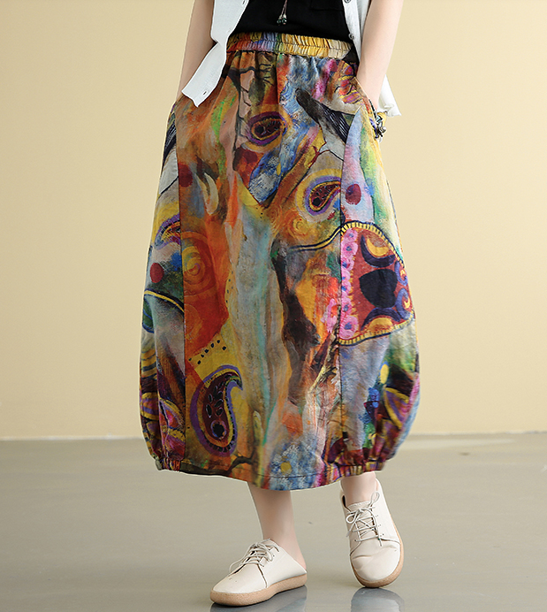 Printed Casual Cotton Linen loose fitting Women's Skirts DZA2007222 VPPBUY shop