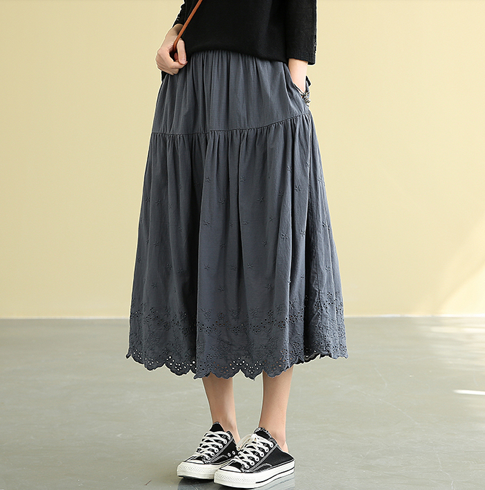 Casual Cotton Cut out embroidery loose fitting Women's Skirts DZA2007185 VPPBUY shop