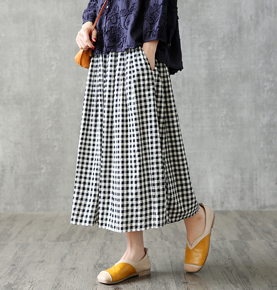 Plaid Casual Cotton linen loose fitting Women's Skirts  DZA2005263 VPPBUY shop