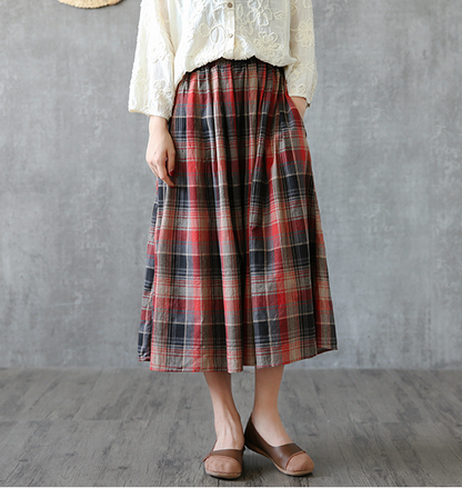 Plaid Casual Cotton linen loose fitting Women's Skirts  DZA2005264 VPPBUY shop