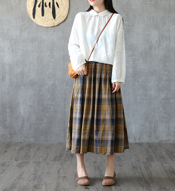 Plaid Casual Cotton linen loose fitting Women's Skirts  DZA2005264 VPPBUY shop