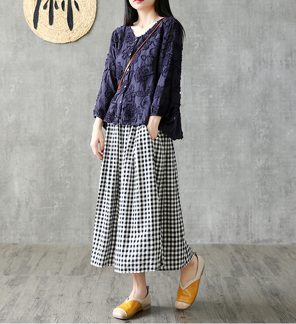 Plaid Casual Cotton linen loose fitting Women's Skirts  DZA2005263 VPPBUY shop