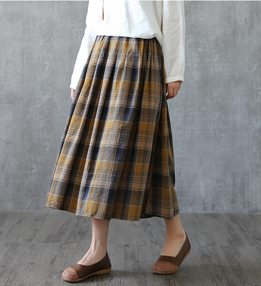 Plaid Casual Cotton linen loose fitting Women's Skirts  DZA2005264 VPPBUY shop