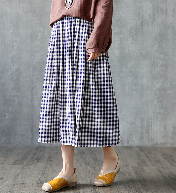 Plaid Casual Cotton linen loose fitting Women's Skirts  DZA2005263 VPPBUY shop