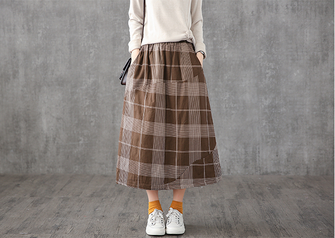 Plaid Casual Cotton loose fitting Women's Skirts DZA2006132 VPPBUY shop