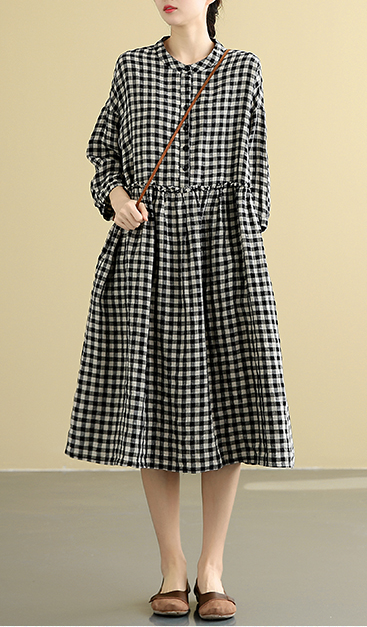 plaid  Summer  Linen Spring Women loose and comfortable Dresses DZA05094 VPPBUY shop