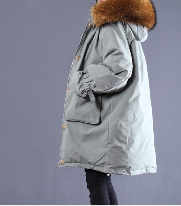 Large Fur Loose Plus size Side Pockets Hooded  Down Jacket Women Down Coats VPPBUY shop