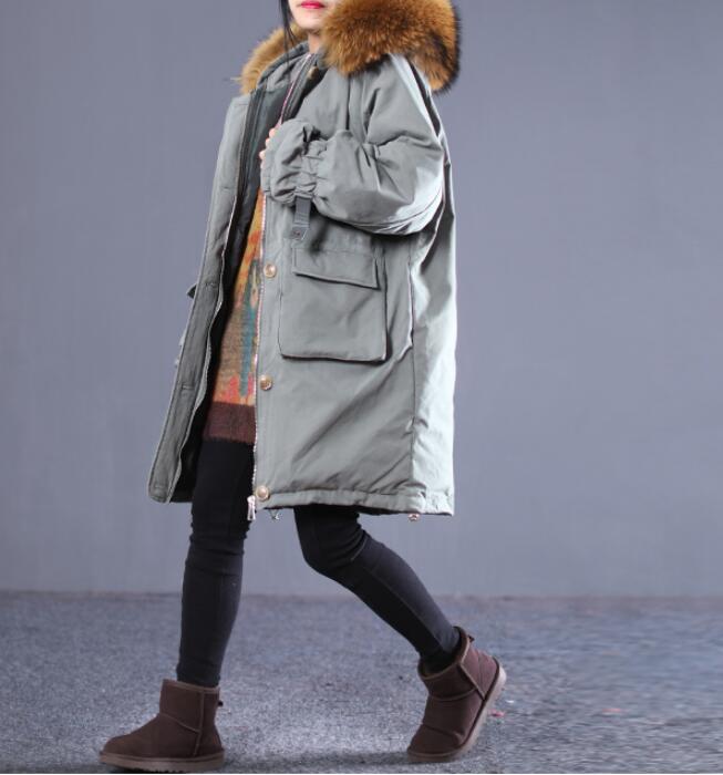 Large Fur Loose Plus size Side Pockets Hooded  Down Jacket Women Down Coats VPPBUY shop