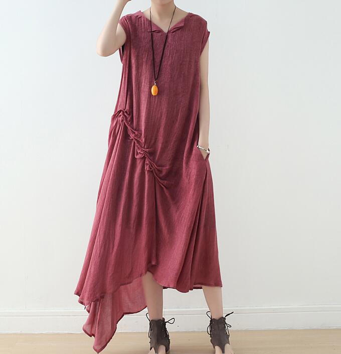 Irregular Wrinkle Sleeveless Long Women Dresses Plus Size AMT962328 VPPBUY shop