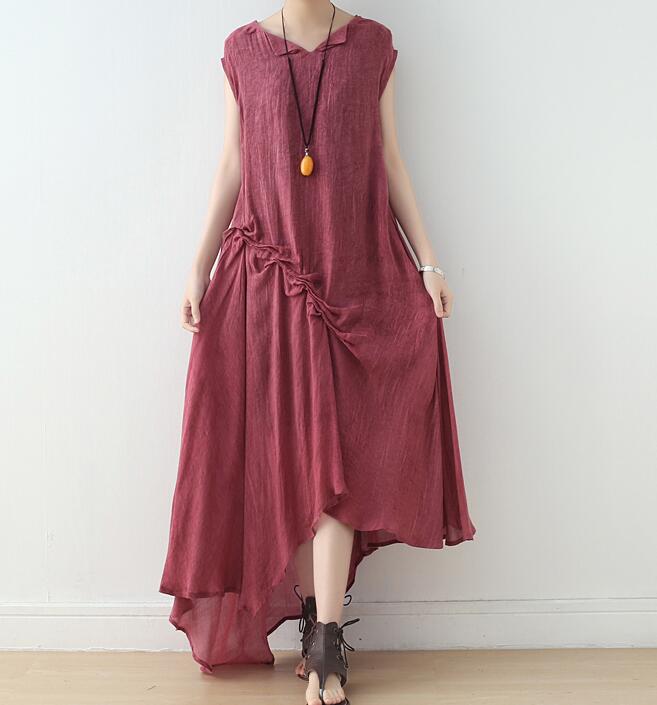 Irregular Wrinkle Sleeveless Long Women Dresses Plus Size AMT962328 VPPBUY shop