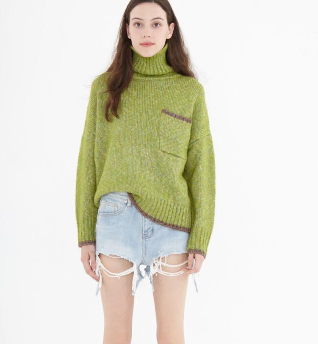 High Collar Short loose Style Women Tops Woolen Knit Sweater VPPBUY shop