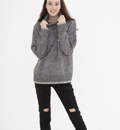 High Collar Short loose Style Women Tops Woolen Knit Sweater VPPBUY shop