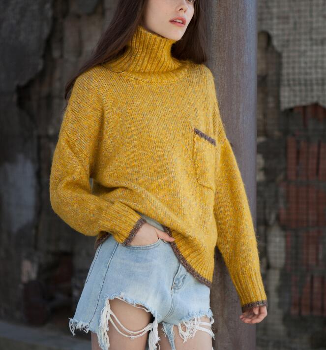 High Collar Short loose Style Women Tops Woolen Knit Sweater VPPBUY shop