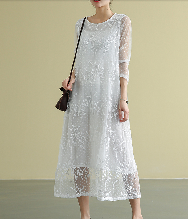 Lace embroidery Summer  Women loose Dresses DZA05161 VPPBUY shop