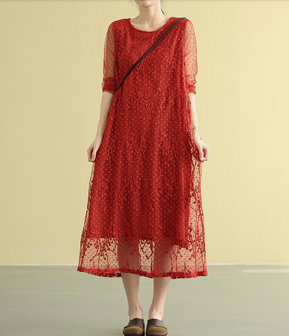 Lace embroidery Summer  Women loose Dresses DZA05161 VPPBUY shop