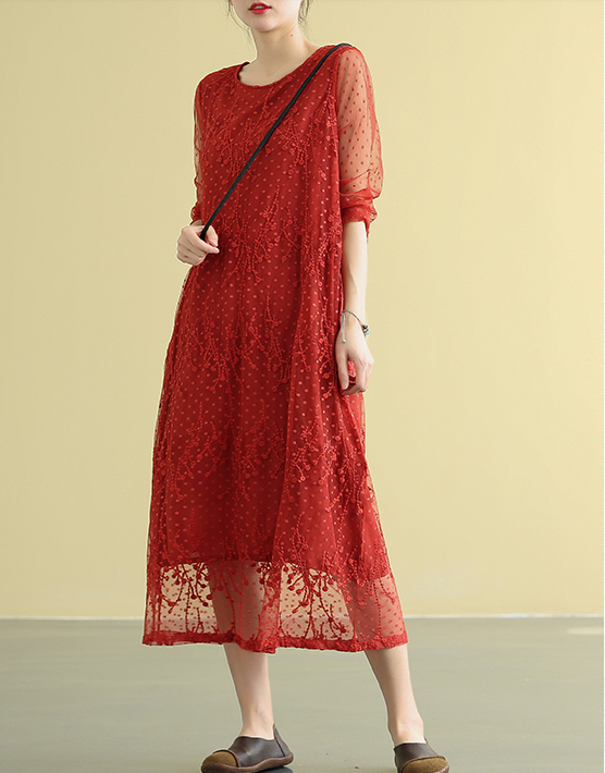 Lace embroidery Summer  Women loose Dresses DZA05161 VPPBUY shop