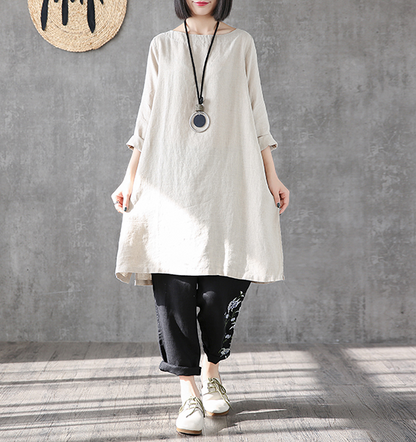 Summer  Spring Linen Women loose Dresses DZA05169 VPPBUY shop