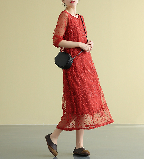 Lace embroidery Summer  Women loose Dresses DZA05161 VPPBUY shop