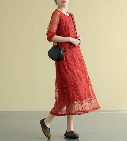 Lace embroidery Summer  Women loose Dresses DZA05161 VPPBUY shop