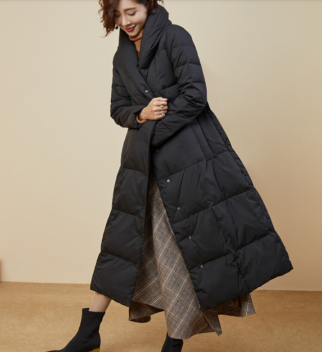 A-Line Long Winter Puffer Coat Duck Down Jacket Large Collar Women Warm Jacket 56603 VPPBUY shop