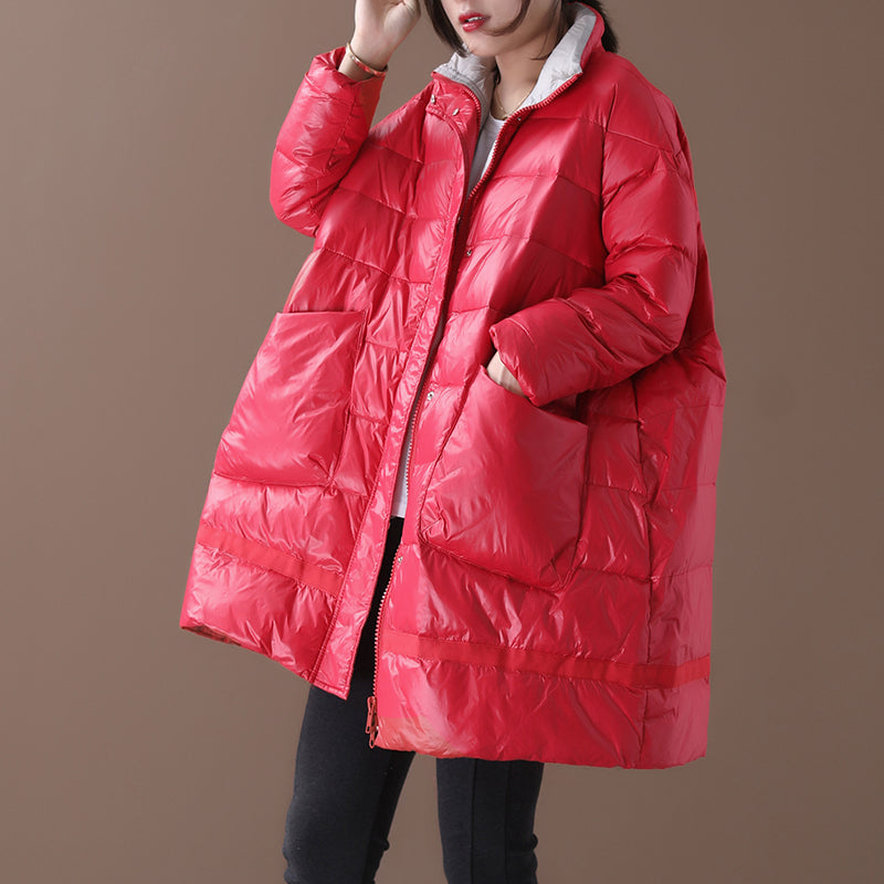 Loose large size stand collar large pocket zipper bright down jacket VPPBUY shop