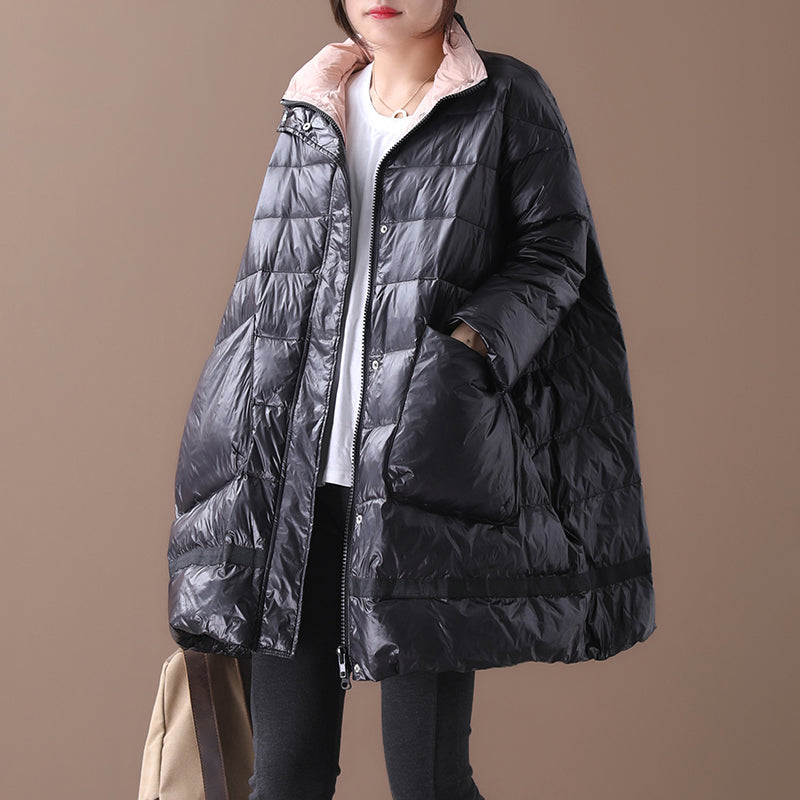 Loose large size stand collar large pocket zipper bright down jacket VPPBUY shop