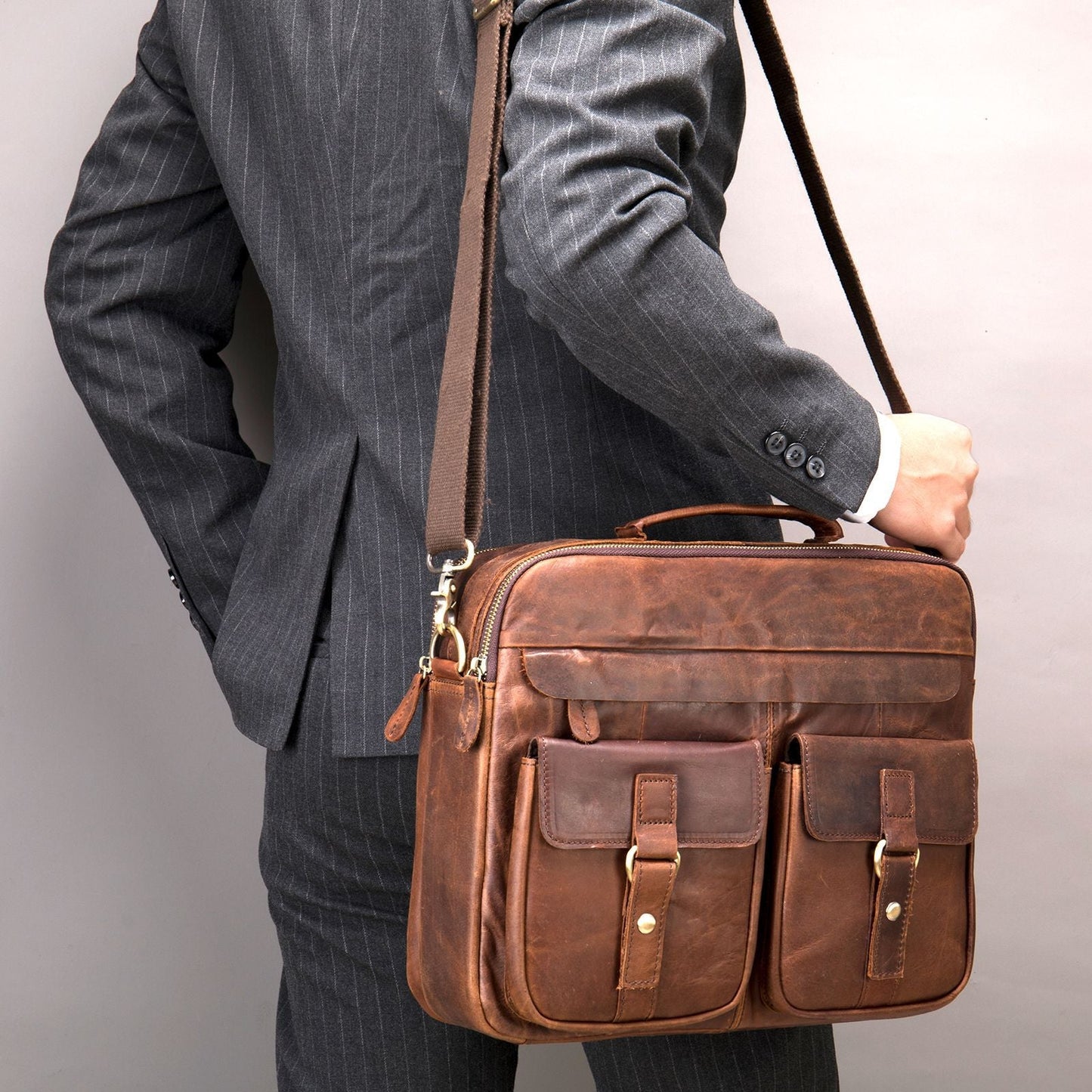 Men's Leather Briefcase Bag Shoulder Bag Business Bag Laptop Bag Messenger Bag Portable Handbag For Gift 0574 VPPBUY shop