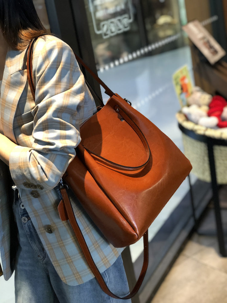 Wax Oil Leather Single Shoulder Bag for Women Crossbody Elegant Handbag, Birthday Gift for Her VPPBUY shop