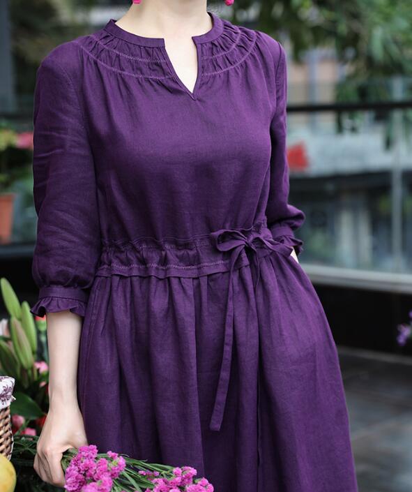 Waist Line Purple  Linen Spring Dresses VPPBUY shop