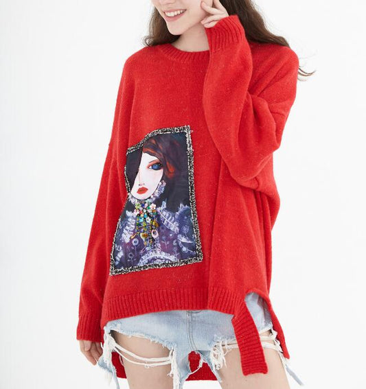 Irregular O Neck loose Women Tops Woolen Long Knit Sweater VPPBUY shop