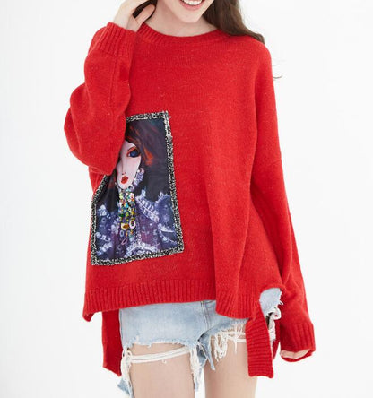 Irregular O Neck loose Women Tops Woolen Long Knit Sweater VPPBUY shop