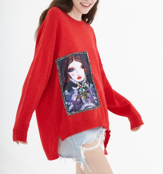 Irregular O Neck loose Women Tops Woolen Long Knit Sweater VPPBUY shop