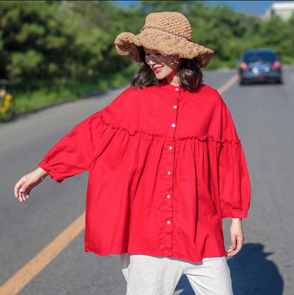 Loose Red women linen tops VPPBUY shop