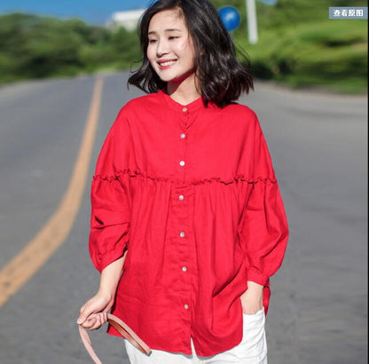 Loose Red women linen tops VPPBUY shop