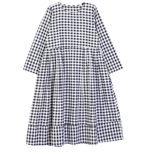 Plaid Cotton Linen Dresses Women Long  Dresses Long Sleeve VPPBUY shop