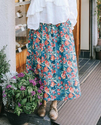 Print Flower Elastic Waist Women Skirts Summer Linen Skirts H91413 VPPBUY shop