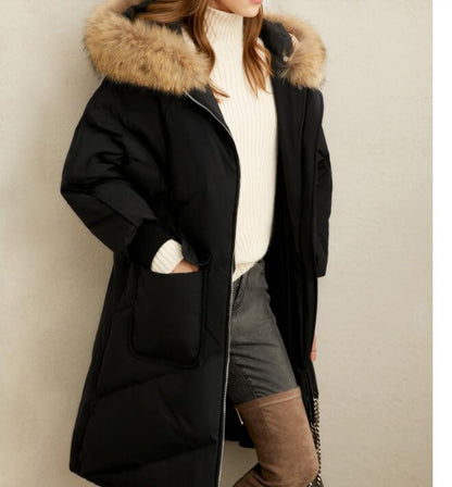 Black Fur Trim Women Winter Loose Plus size Side Pockets Down Jacket Women Down Coats Any Size VPPBUY shop