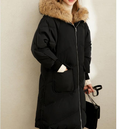 Black Fur Trim Women Winter Loose Plus size Side Pockets Down Jacket Women Down Coats Any Size VPPBUY shop