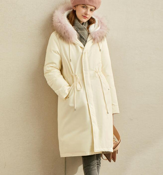 White Long Fur Trim Women Winter Loose Plus size Side Pockets Down Jacket Women Down Coats Any Size VPPBUY shop