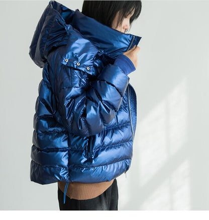 Short Hoodie Shiny Side Pockets 90% Duck Down Jacket Winter Down Coat VPPBUY shop