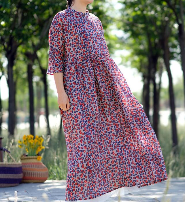 Floral  Linen Long Sleeve Loose Dress Women Dress SJP9201229 VPPBUY shop