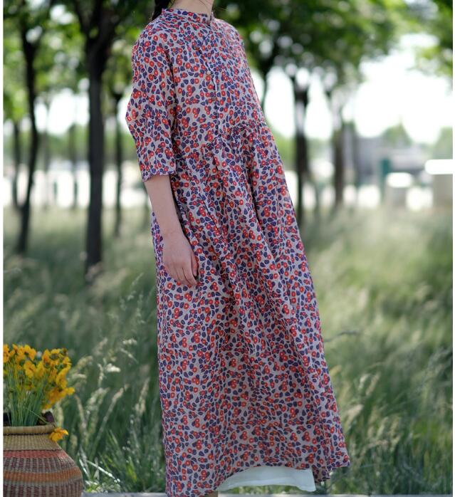 Floral  Linen Long Sleeve Loose Dress Women Dress SJP9201229 VPPBUY shop