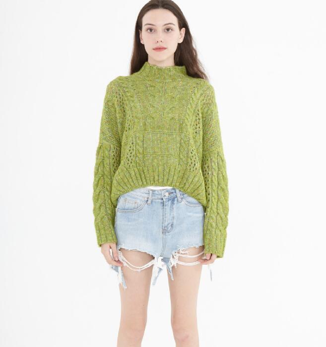 loose High Collar Short Style Women Tops Woolen Knit Sweater VPPBUY shop